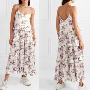 Les Reveries Silk Ruffle-Trimmed Tiered Floral Print Maxi Dress Size 6